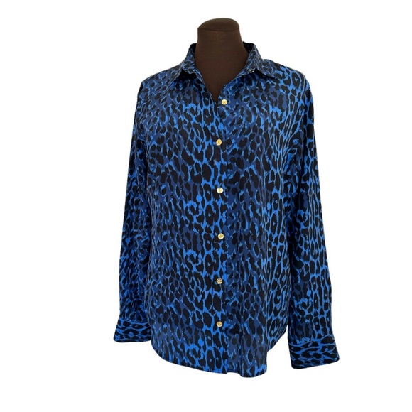 C Wonder 100% Silk Blue Button Down Shirt - Picture 1 of 9